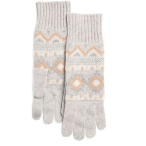 HANNAH ROSE Tan Ivory Caramel Vapor Fair Isle Merino Wool Smartphone Gloves